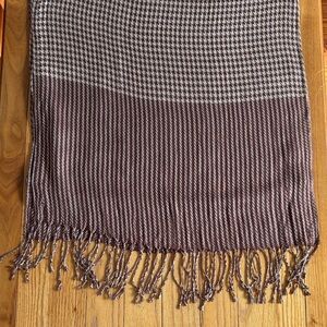 Blue Pacific Brown Herringbone Fringe Scarf Cashmere Silk Made in Spain
